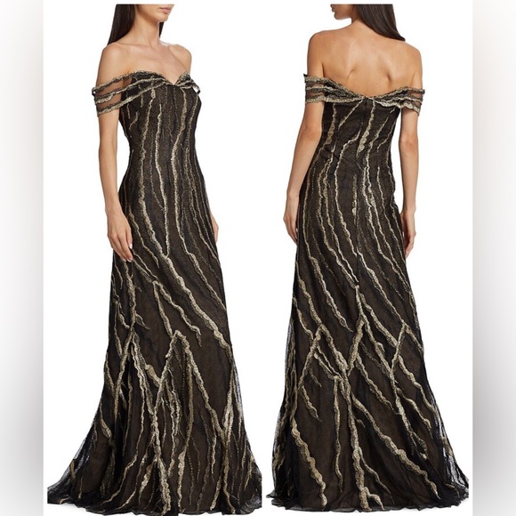 Rene Ruiz Collection Metallic Off-the-shoulder Gown Maxi Dress - Picture 2 of 11